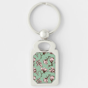 Seamless pattern with spring tree flower buds key ring