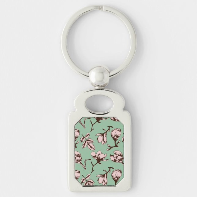 Seamless pattern with spring tree flower buds key ring (Front)