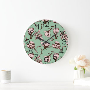 Seamless pattern with spring tree flower buds large clock
