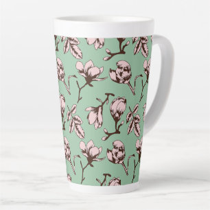 Seamless pattern with spring tree flower buds latte mug