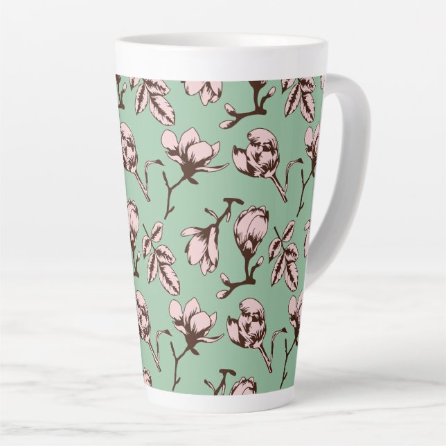 Seamless pattern with spring tree flower buds latte mug (Right Angle)
