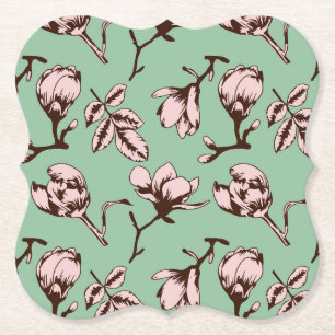 Seamless pattern with spring tree flower buds paper coaster