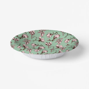 Seamless pattern with spring tree flower buds paper plate