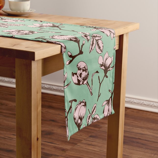 Seamless pattern with spring tree flower buds short table runner (In Situ)