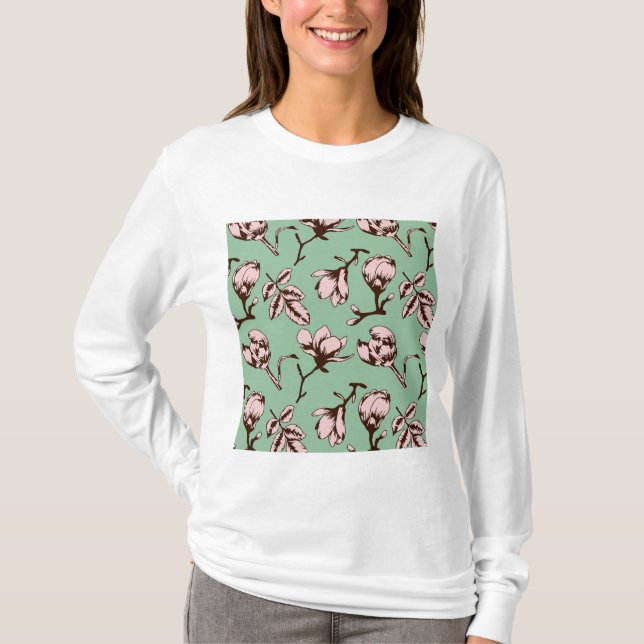 Seamless pattern with spring tree flower buds T-Shirt (Front)