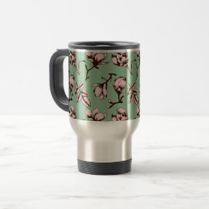 Seamless pattern with spring tree flower buds travel mug