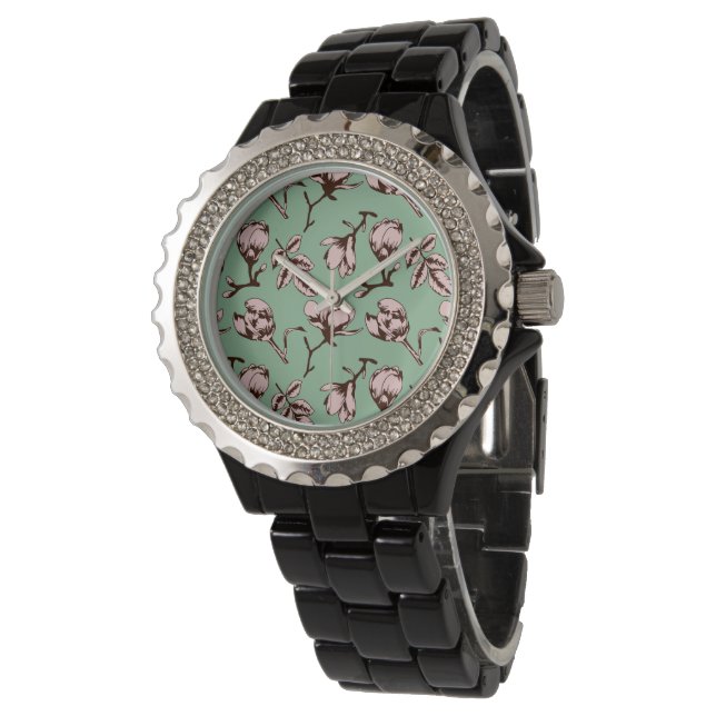 Seamless pattern with spring tree flower buds watch (Angled)