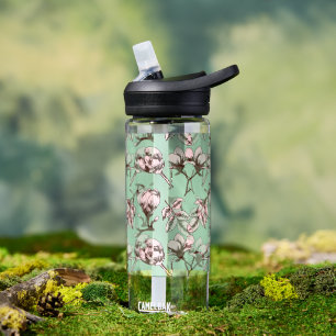 Seamless pattern with spring tree flower buds water bottle