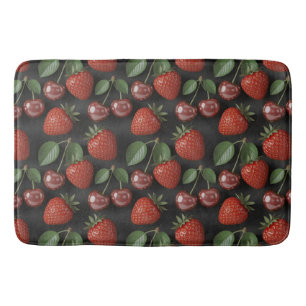 Seamless Pattern with Strawberries and Cherries Bath Mat