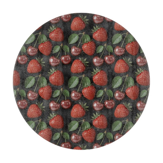 Seamless Pattern with Strawberries and Cherries Cutting Board (Front)