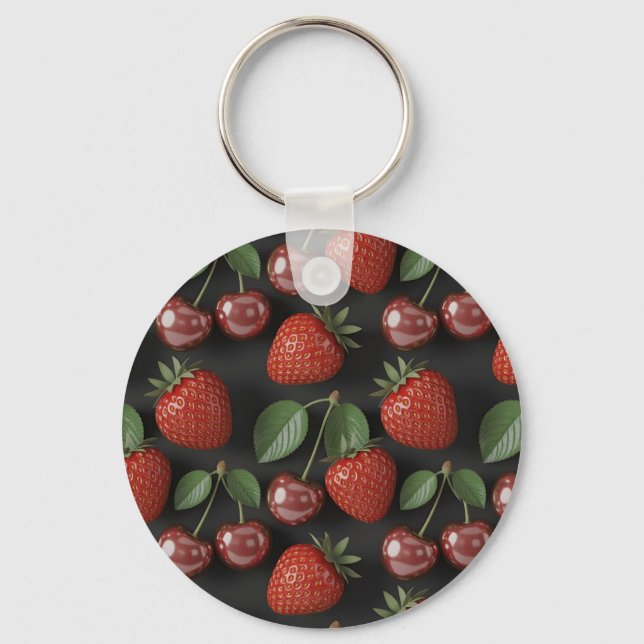 Seamless Pattern with Strawberries and Cherries Key Ring (Front)