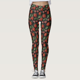 Seamless Pattern with Strawberries and Cherries Leggings