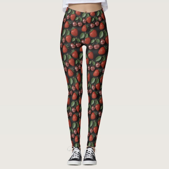 Seamless Pattern with Strawberries and Cherries Leggings (Front)