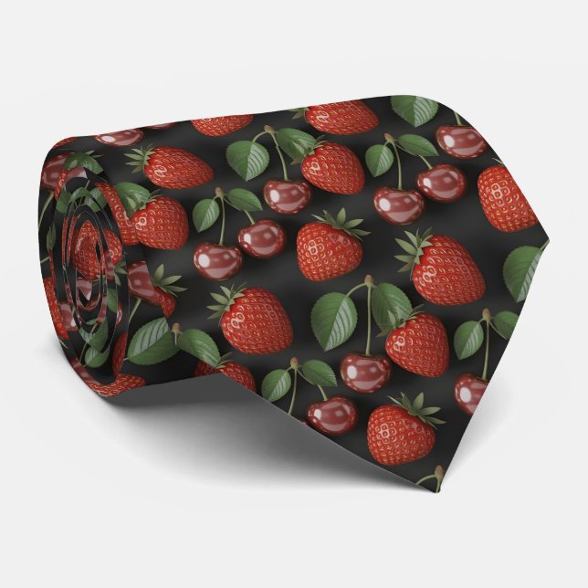 Seamless Pattern with Strawberries and Cherries Tie (Rolled)
