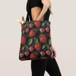 Seamless Pattern with Strawberries and Cherries Tote Bag