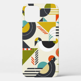 Seamless pattern with stylised birds in retro bauh iPhone 12 case
