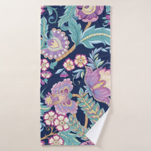 Seamless pattern with stylised ornamental flowers bath towel