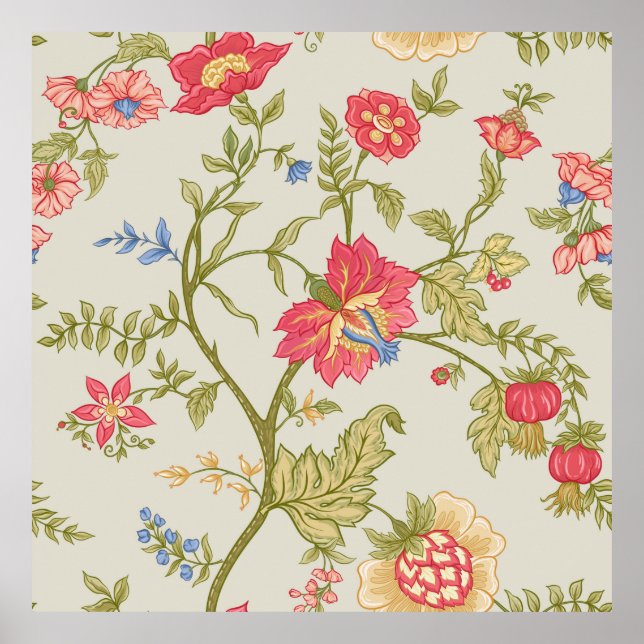 Seamless pattern with stylised ornamental flowers  poster (Front)