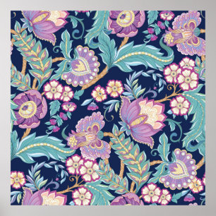 Seamless pattern with stylised ornamental flowers  poster