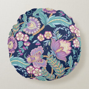 Seamless pattern with stylised ornamental flowers round cushion