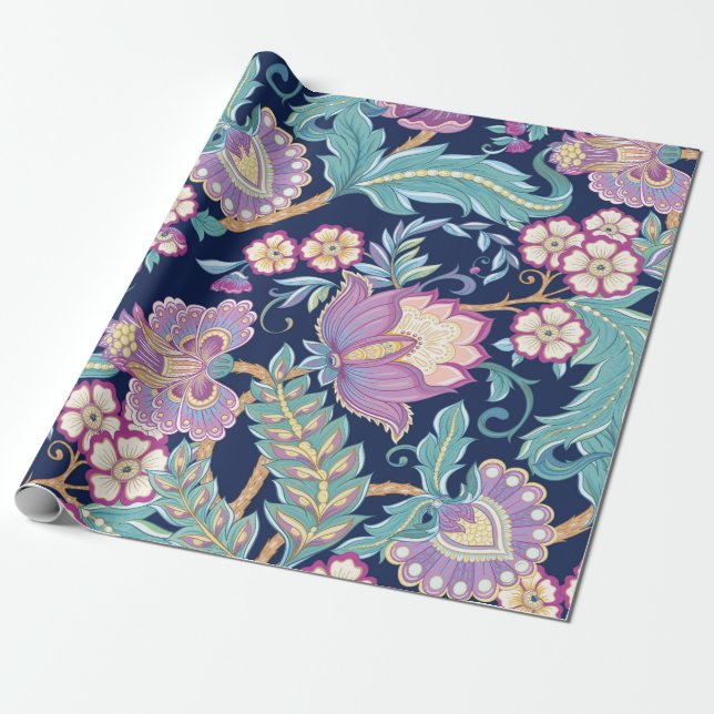 Seamless pattern with stylised ornamental flowers  wrapping paper (Unrolled)