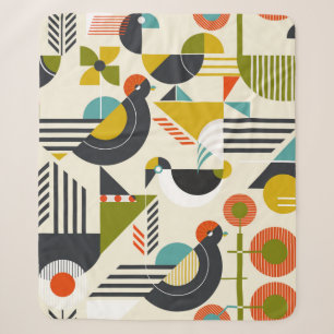Seamless pattern with stylized birds in retro bauh sherpa blanket