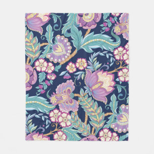 Seamless pattern with stylized ornamental flowers fleece blanket