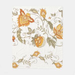 Seamless pattern with stylized ornamental flowers fleece blanket