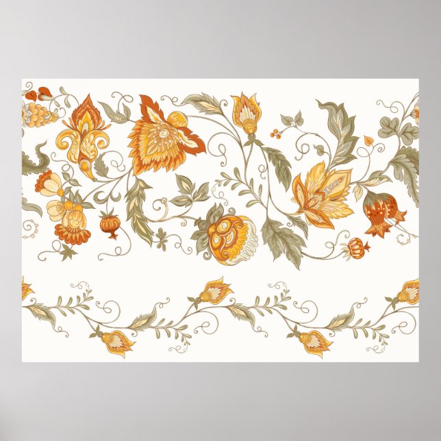 Seamless pattern with stylized ornamental flowers  poster (Front)