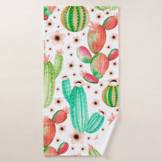 Seamless pattern with succulents. Watercolor cactu Bath Towel