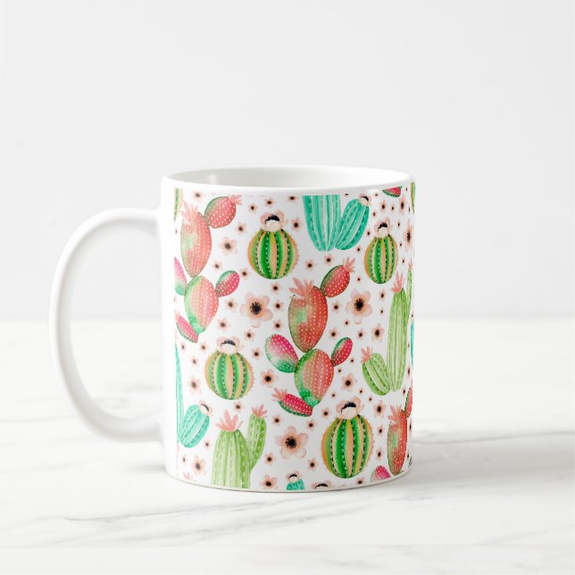 Seamless pattern with succulents. Watercolor cactu Coffee Mug (Left)