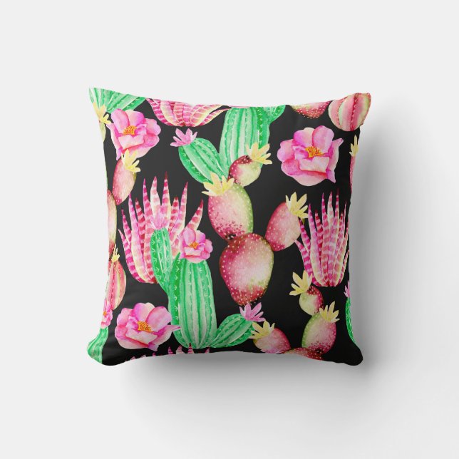 Seamless pattern with succulents. Watercolor cactu Cushion (Front)