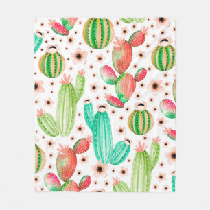 Seamless pattern with succulents. Watercolor cactu Fleece Blanket