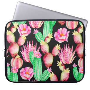 Seamless pattern with succulents. Watercolor cactu Laptop Sleeve