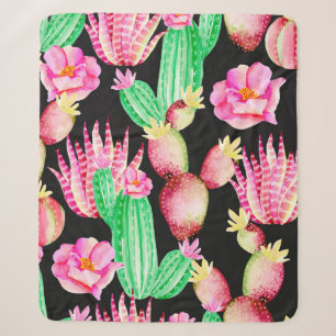 Seamless pattern with succulents. Watercolor cactu Sherpa Blanket