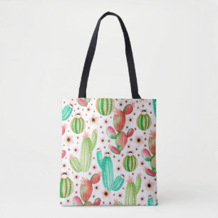 Seamless pattern with succulents. Watercolor cactu Tote Bag