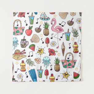 Seamless pattern with summer elements. illustratio tapestry