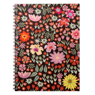 Seamless pattern with sunflowers asters tulips notebook