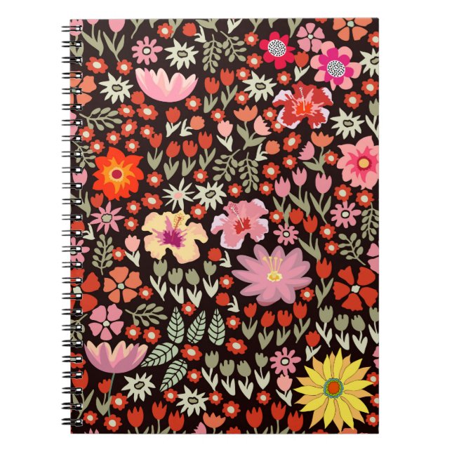 Seamless pattern with sunflowers asters tulips notebook (Front)