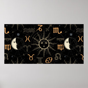 Seamless pattern with the Horoscope circle with Zo Poster