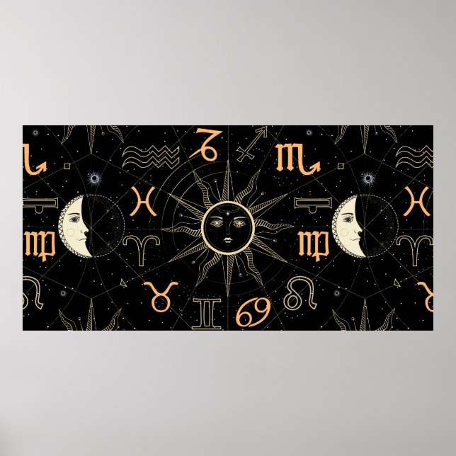 Seamless pattern with the Horoscope circle with Zo Poster (Front)