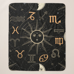 Seamless pattern with the Horoscope circle with Zo Sherpa Blanket