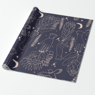 Seamless pattern with the outlines of hands, flowe wrapping paper