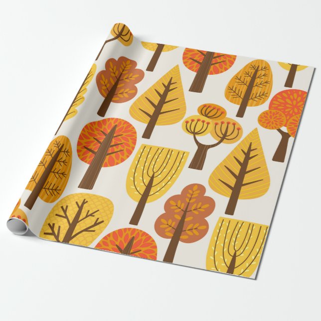 Seamless pattern with trees. Autumn Wrapping Paper (Unrolled)