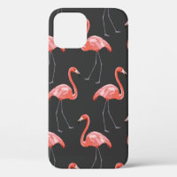Seamless pattern with tropical birds and pink flam