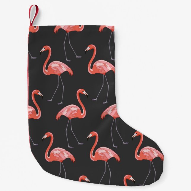 Seamless pattern with tropical birds and pink flam small christmas stocking (Front)
