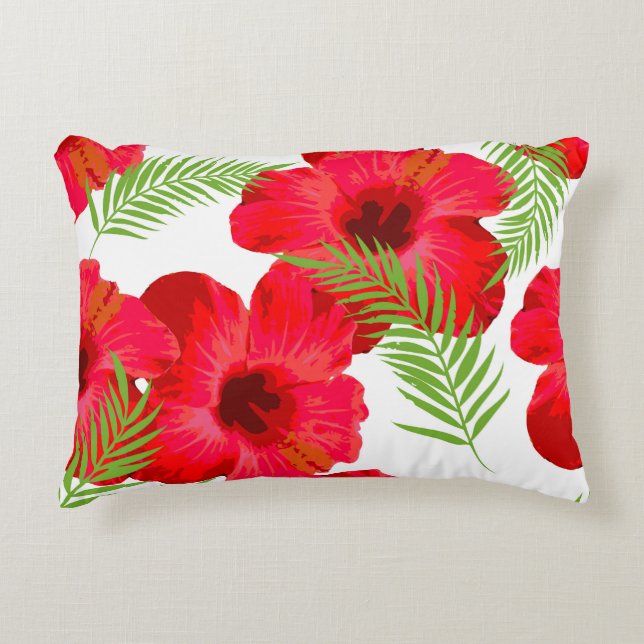 Seamless pattern with tropical flower,  palm leave decorative cushion (Front)