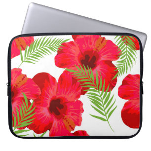 Seamless pattern with tropical flower, palm leave laptop sleeve