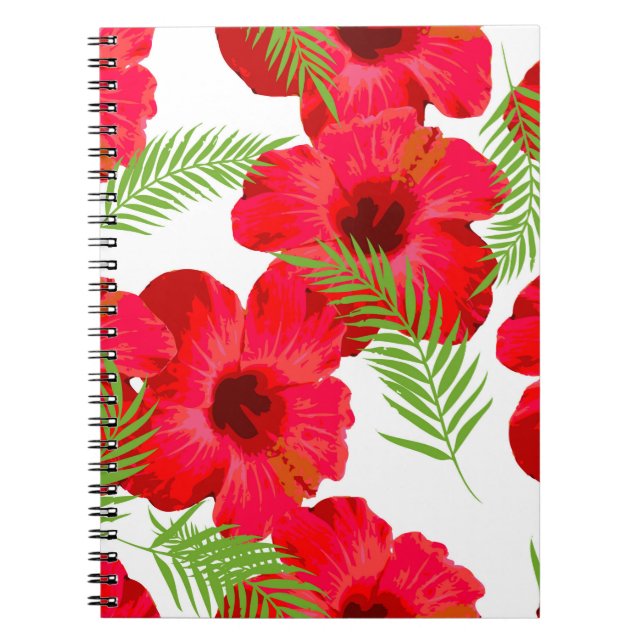 Seamless pattern with tropical flower,  palm leave notebook (Front)