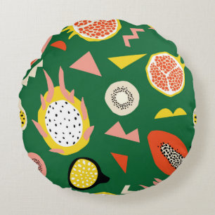 Seamless pattern with tropical fruits round cushion